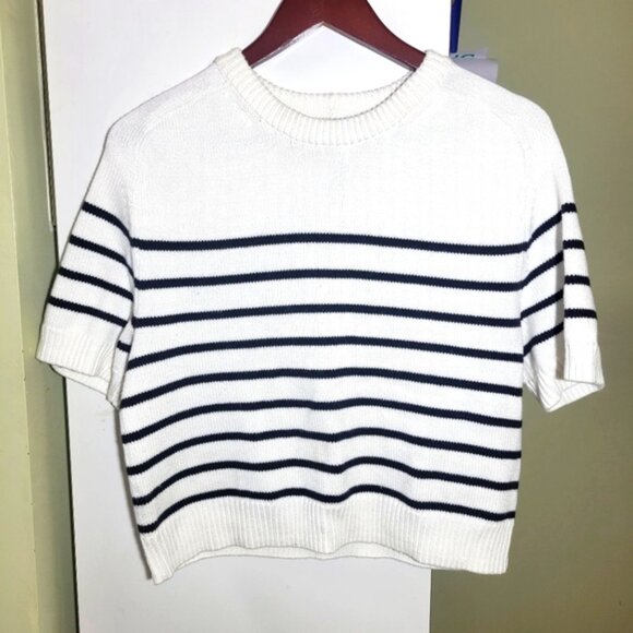 ❤️ 3 for $35 Abercrombie & Fitch Madeline crew Striped Sweater Tee XS oversized - Picture 2 of 7